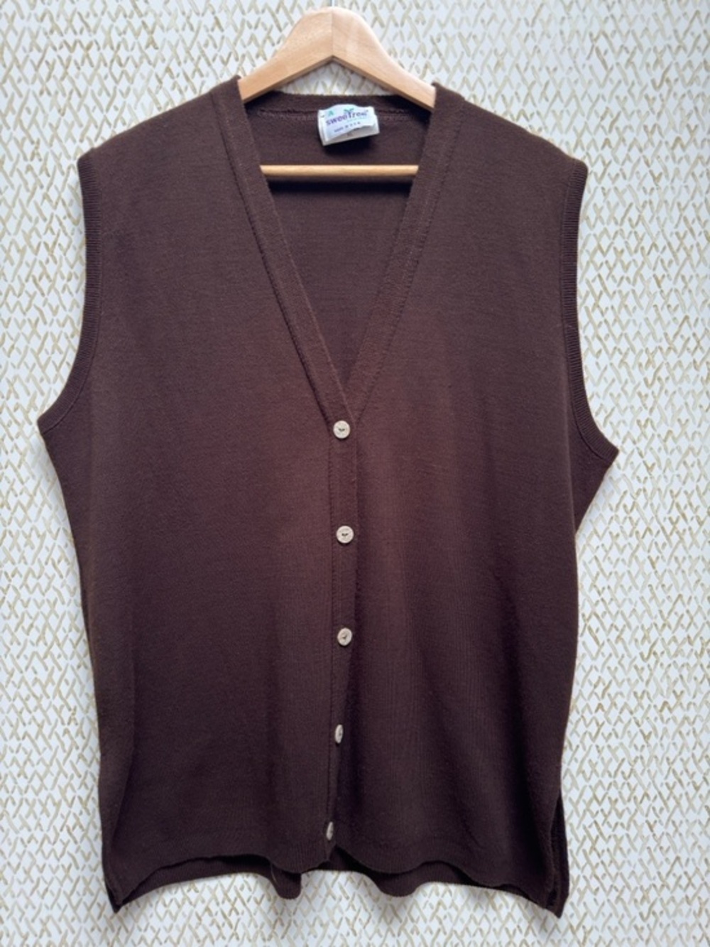 Vintage Y2K sweeTree Brown Button Sweater Vest V Neck Grandpa Preppy USA XL